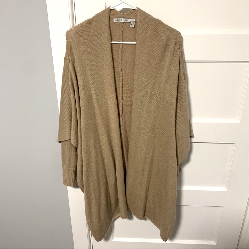 Open Front Poncho Cardigan Sweater, Size S, Color Tan
